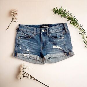 Express Women's Distressed Denim Jean Shorts - Blue